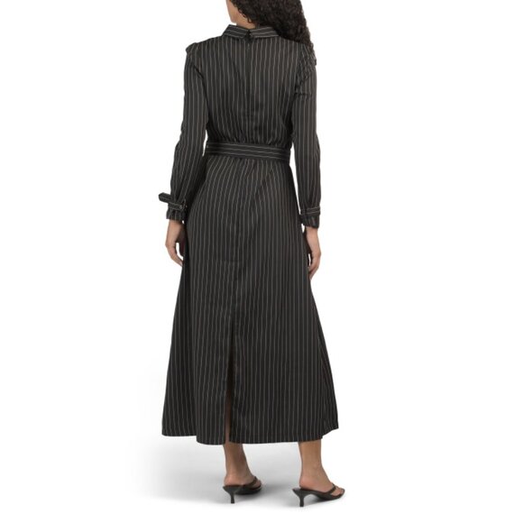 DALIA MACPHEE Black Pinstripe Long Sleeve Maxi Dress With Belt - Picture 2 of 2